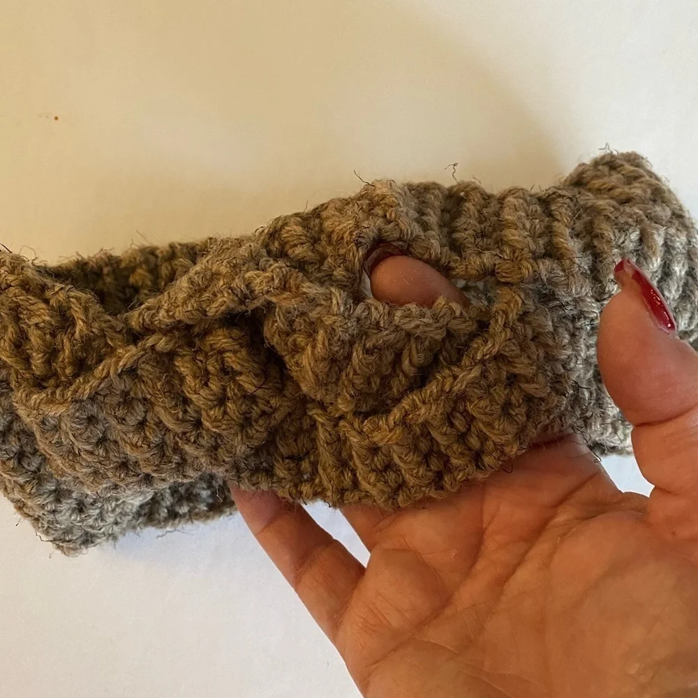 Tan hand knitted headband
